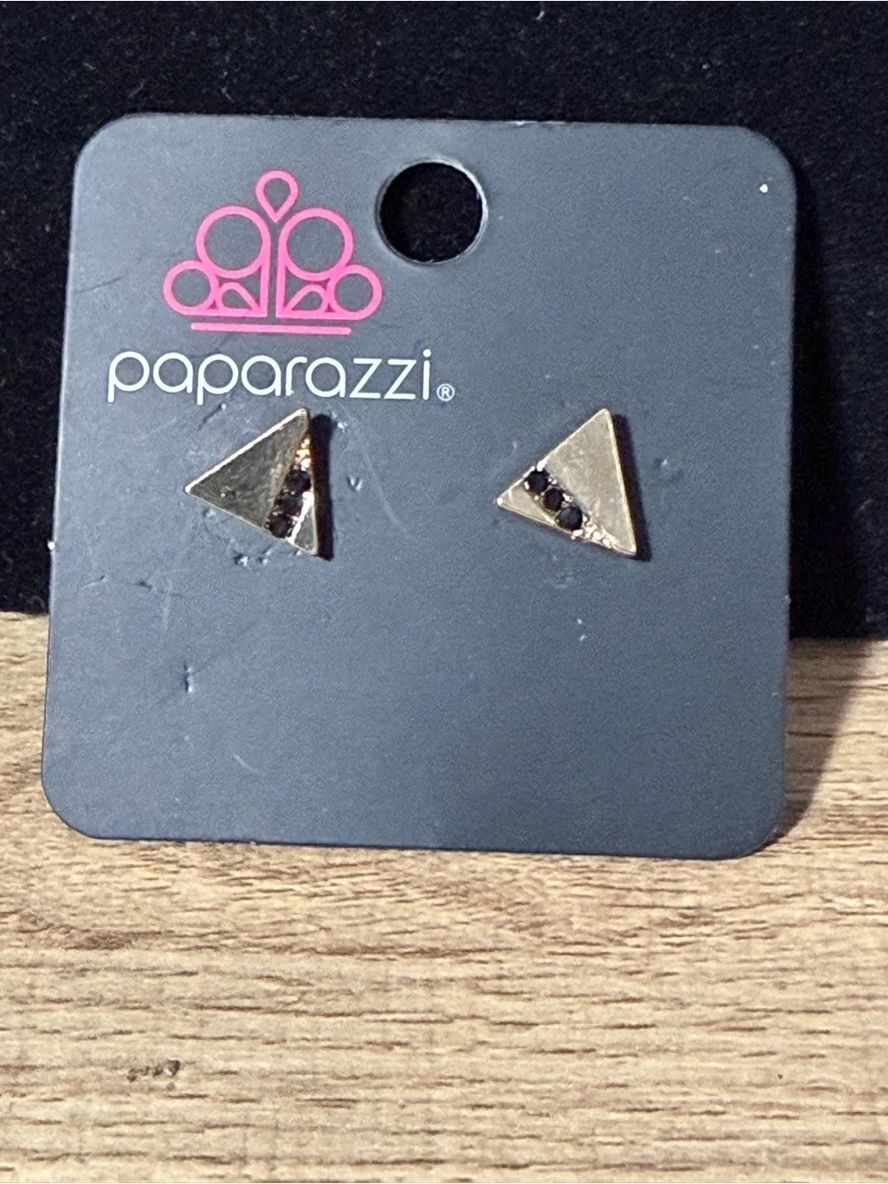 paparazzi Gold Triangle Studs with Black Accents